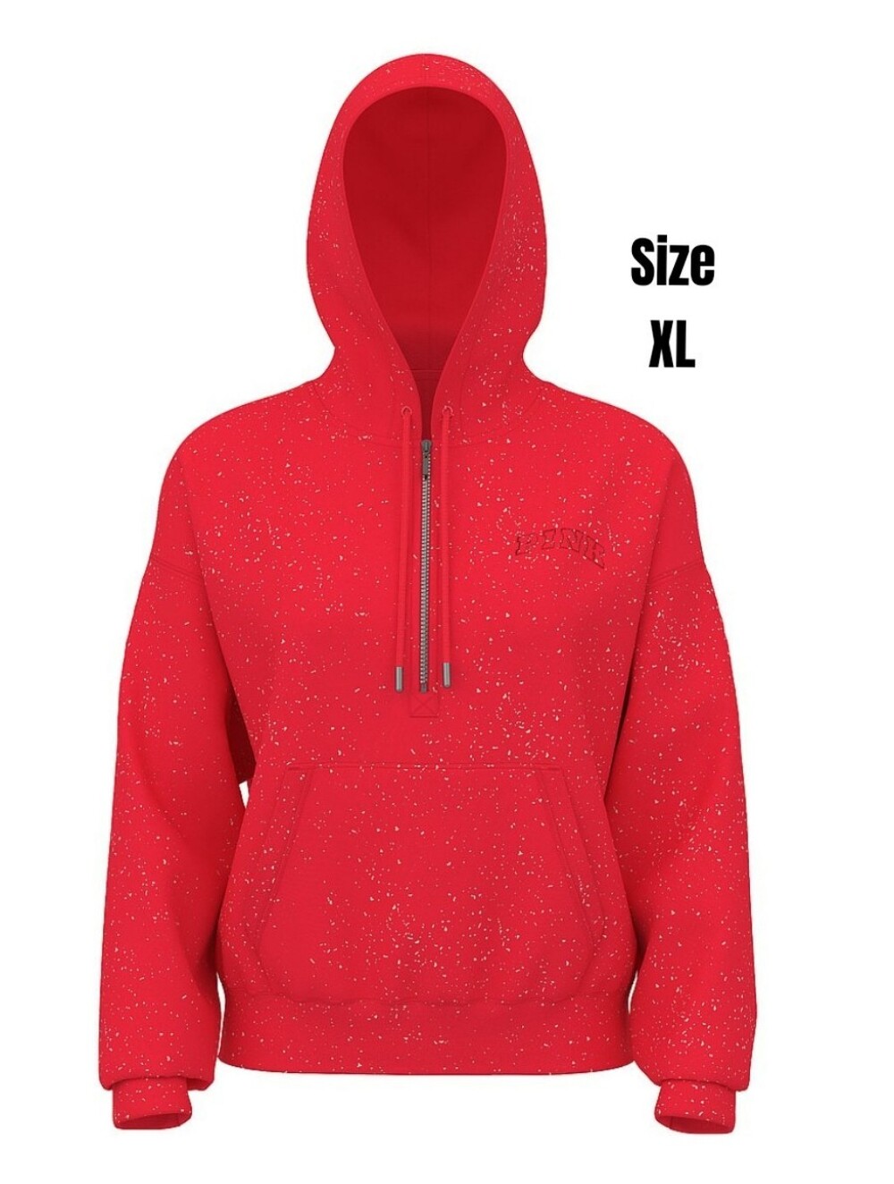 VS PINK Vermillion Red Woven Shine Ivy Fleece Campus Hooded Sweatshirt XL NEW